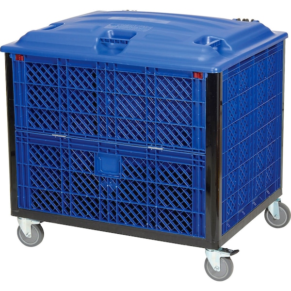 Global Industrial Mobile Storage Container W/ Drop Gate & Lid, 39-1/4 in L x 31-1/2 in W x 29 in H, Blue 239452DP - main